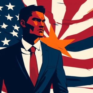 Graphic illustration of a determined man with American flag, symbolizing professional rehabilitation in Arizona.