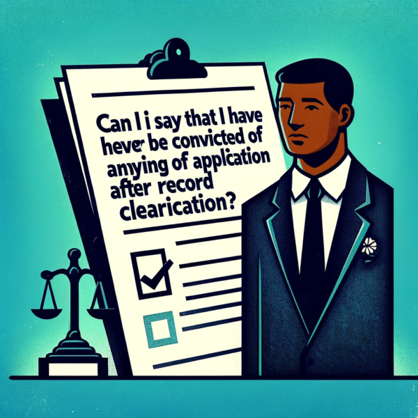 Man questioning job application legality after record clearance in retro illustration.