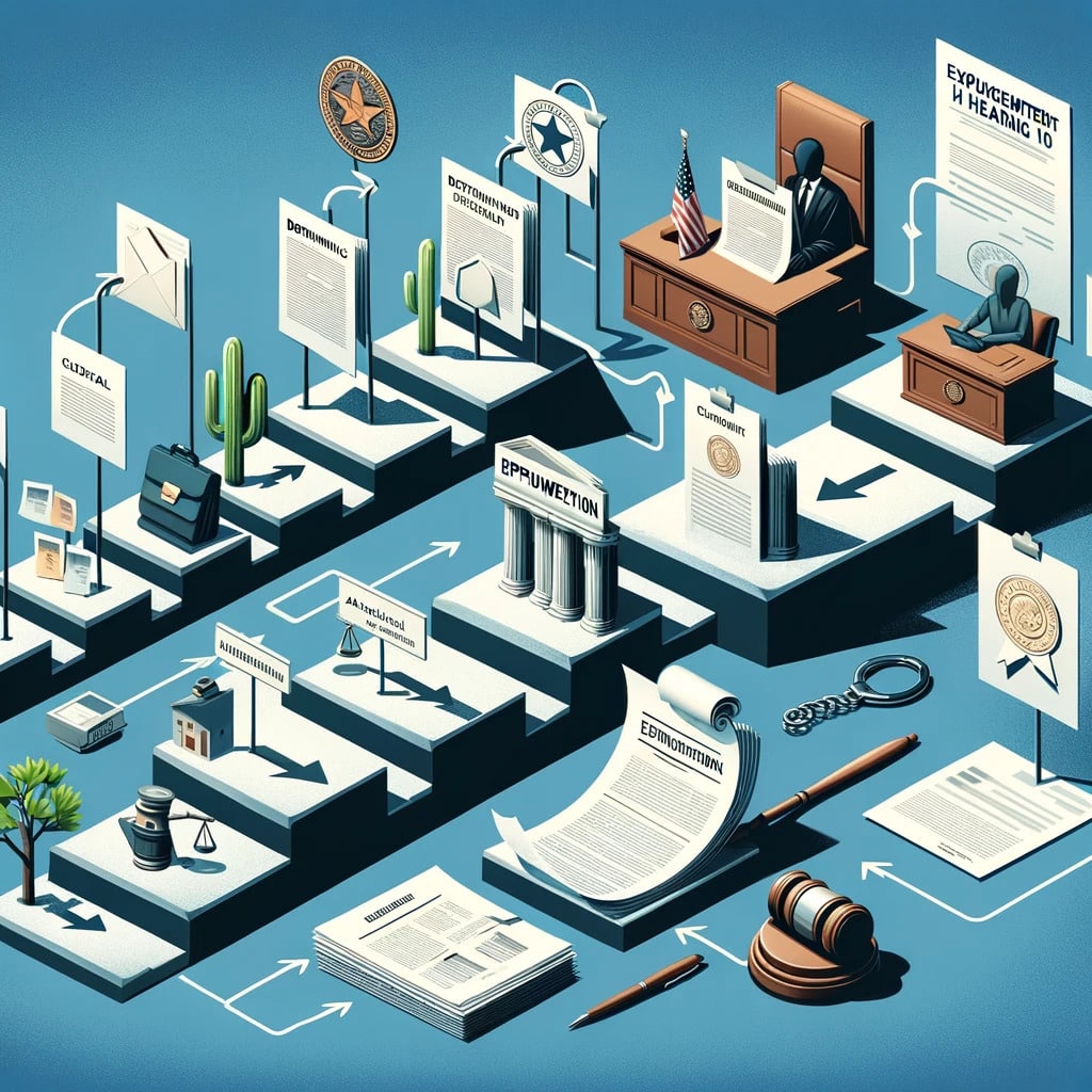 Visual guide illustrating stages of preparation for an Arizona expungement hearing.