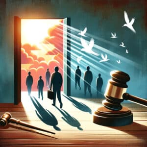 Symbolic illustration of the journey from legal hurdles to employment freedom through expungement in Arizona.